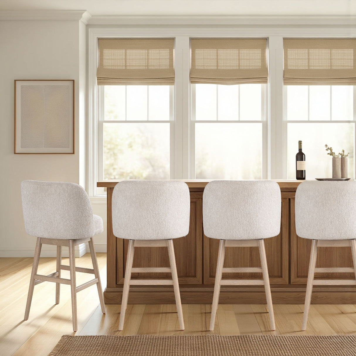 Sadie - Solid Wood Upholstered 30" Bar Height Swivel Barstool