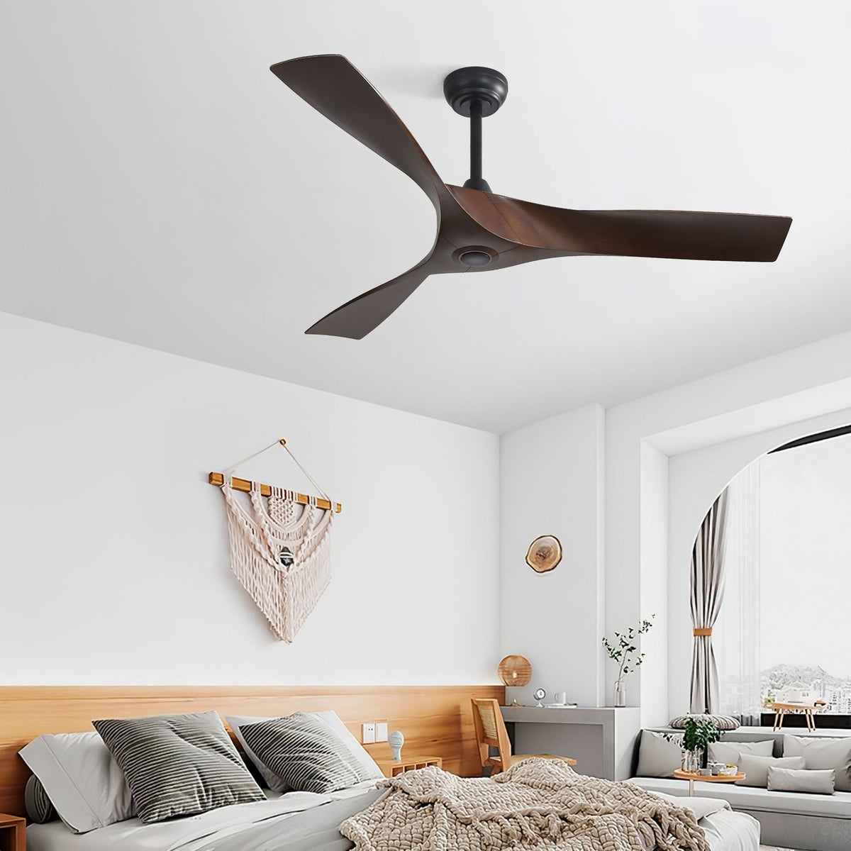 52" Blade Ceiling Fan Without Light, 6 Speed Reversible DC Motor For Living Room, Outdoor Use - Black
