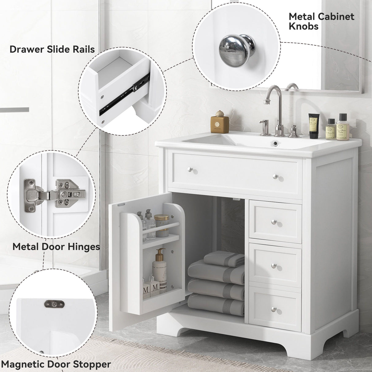 Bathroom Vanity With Sink Top, Cabinet With Door And 2 Drawers - White