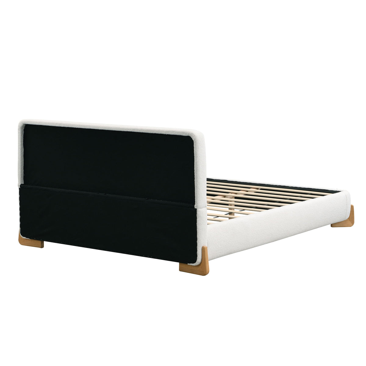 Elegant Boucle Upholstered Bed With Solid Wood Feet