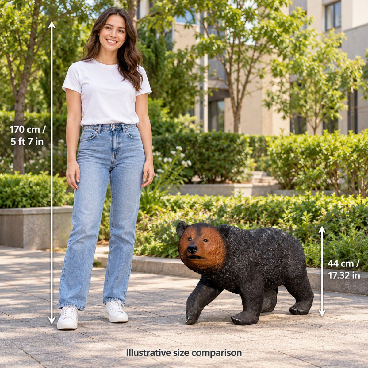 Bear Garden Statue, Walking Animal Sculpture With 2 Ground Stakes For Outdoor Decor - Black