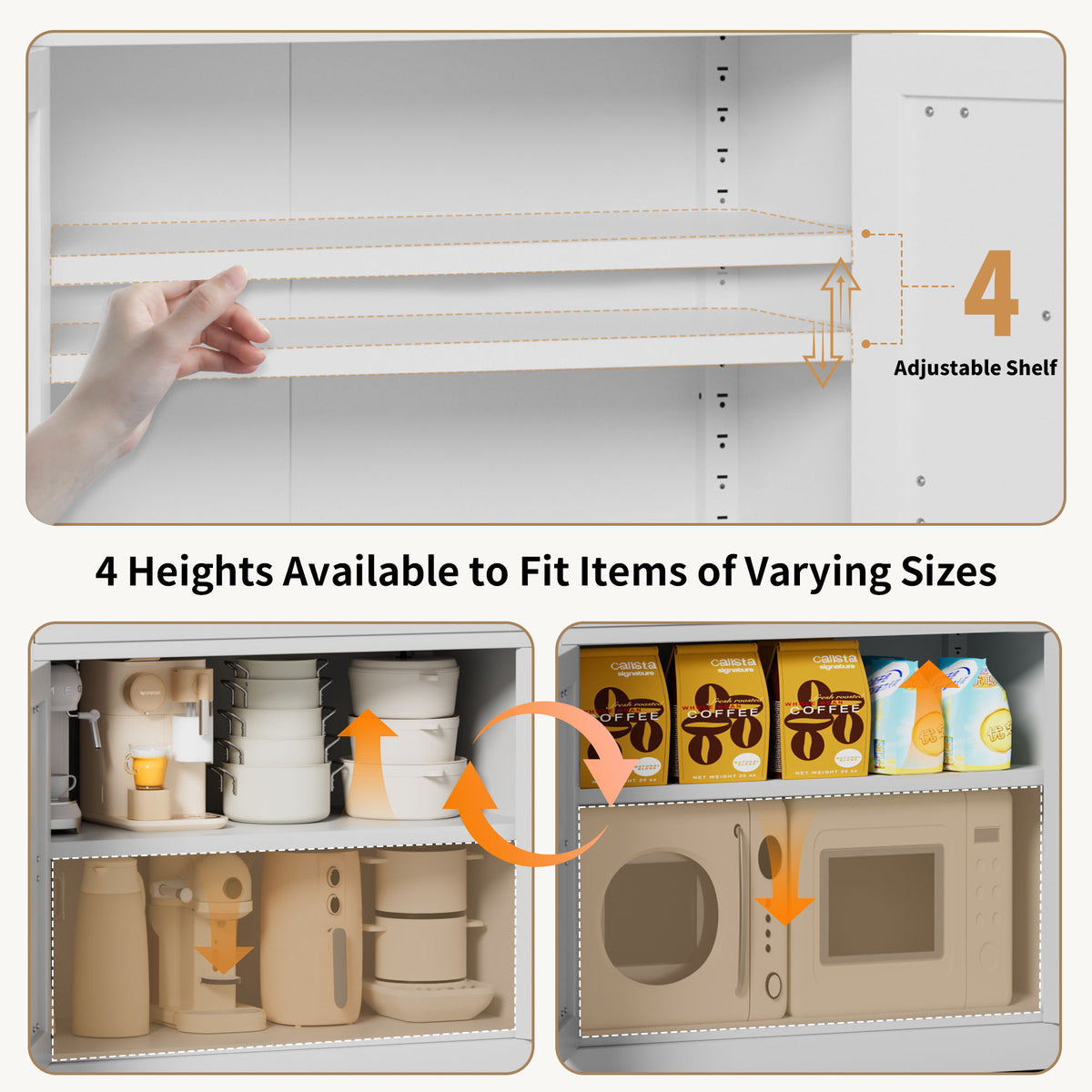 Kitchen Pantry Cabinet With Adjustable Shelves, Heavy Duty Storage - White