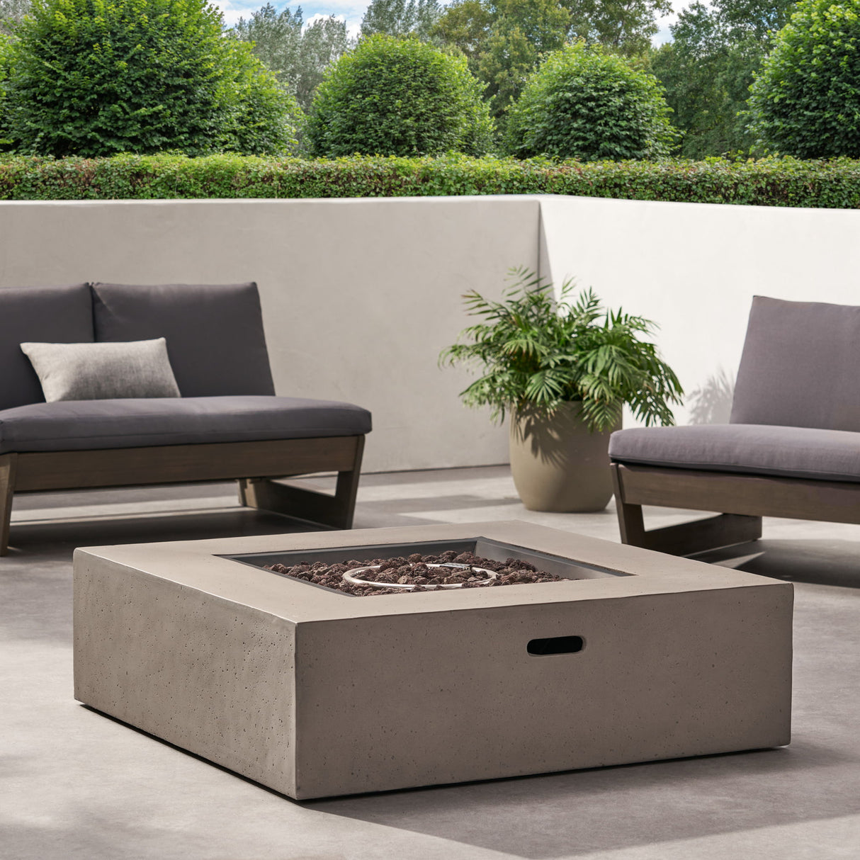Square Fire Pit Table Outdoor Hearth 50000 BTU Propane Ceramic 40x40in