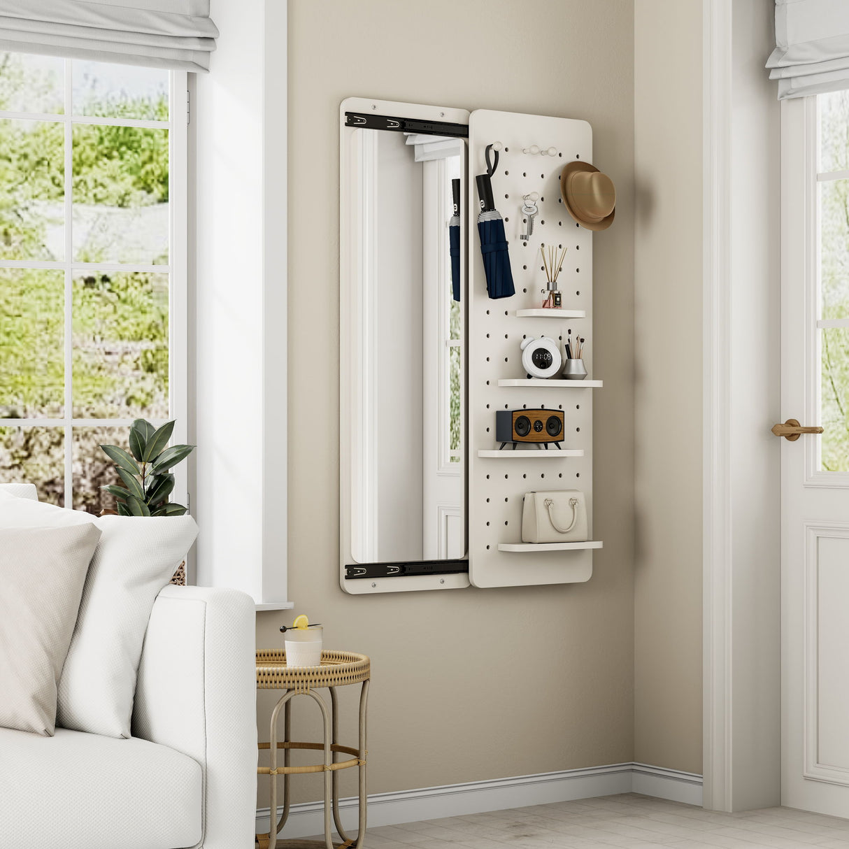 Wall Mounted Full Length Mirror With Shelf And Hook