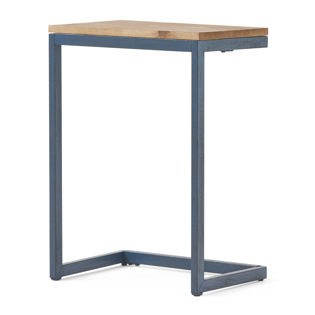 Large C Shaped End Table With Iron Base And Fir Wood Top - Black