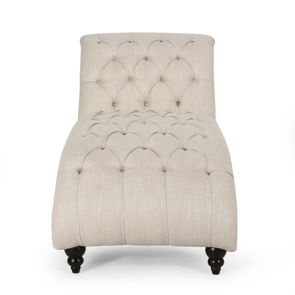 Chaise Lounge With Button Tufted Diamon Stitch - Beige