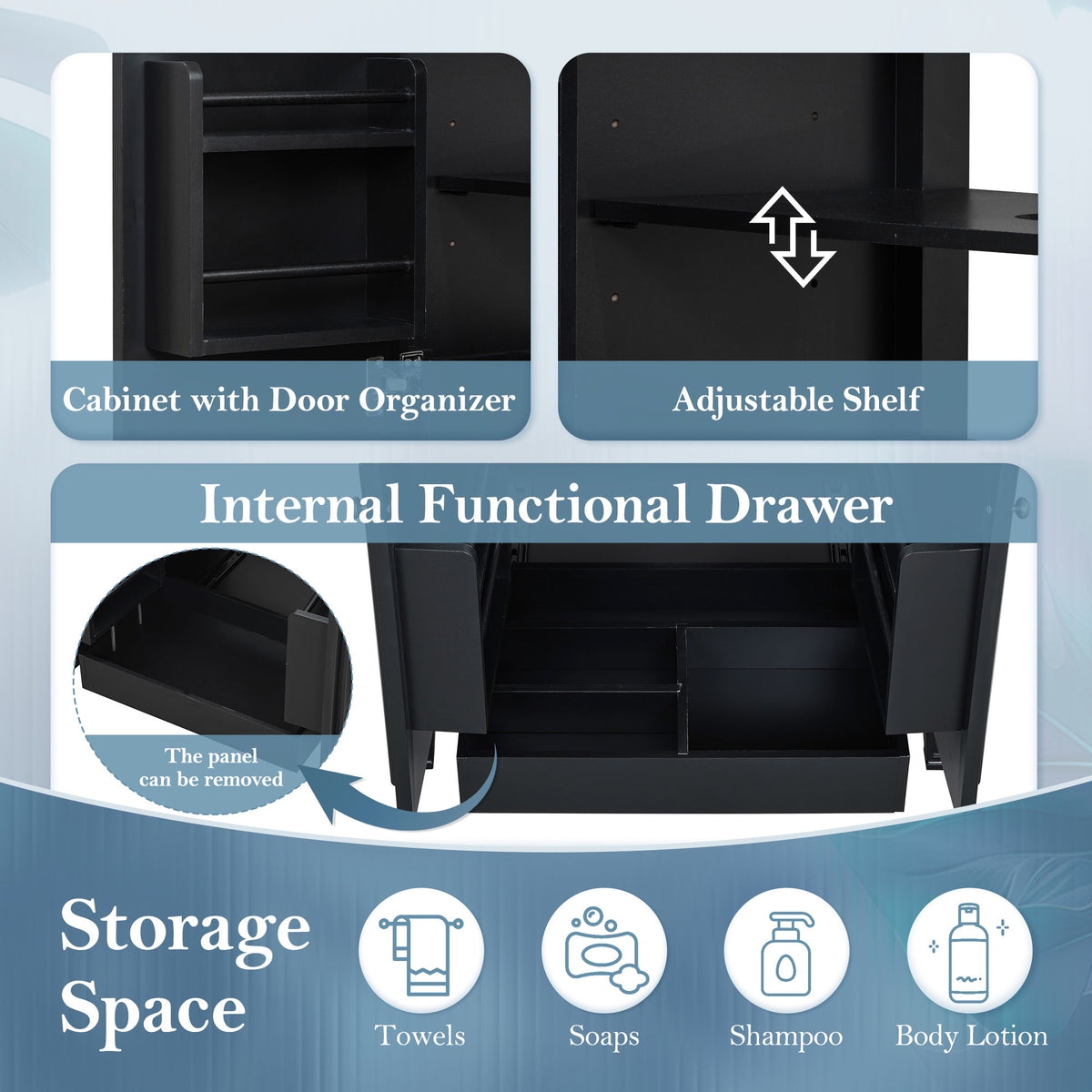 Bathroom Vanity With Sink With 2 Doors And Adjustable Shelf