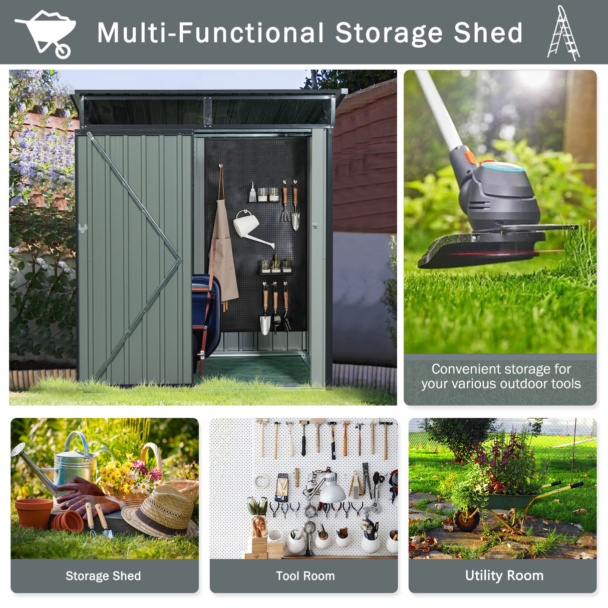 Outdoor Storage Shed Garden Building Transparent Plate Metal 59x71in