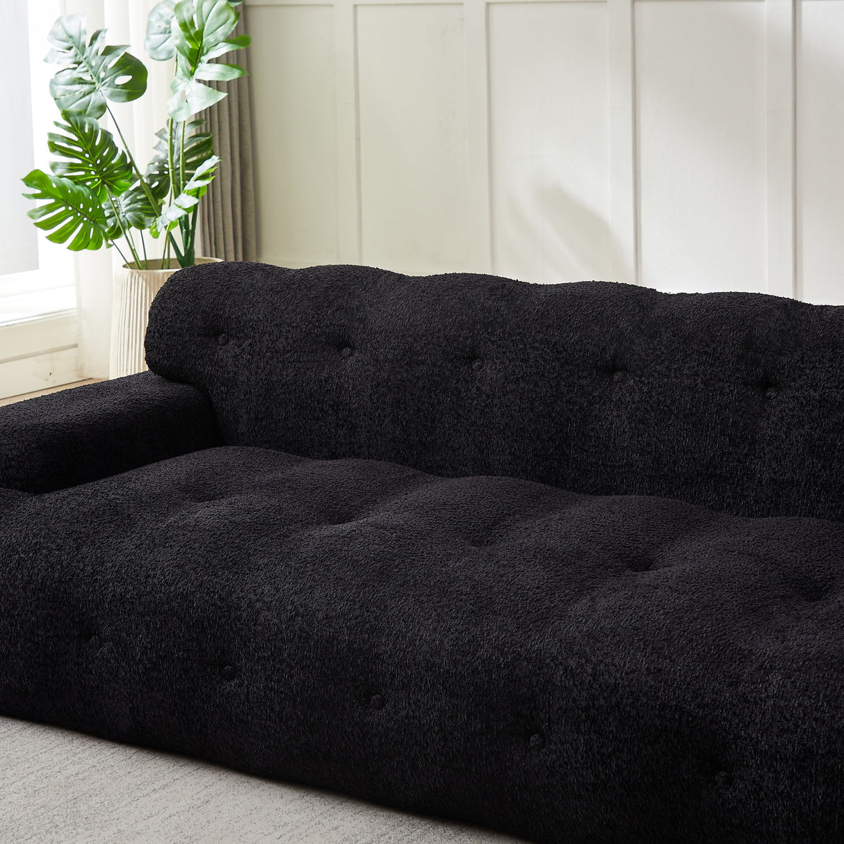 Cloud Series Minimalist Button Tufted Square Arm 3 Seater Sofa
