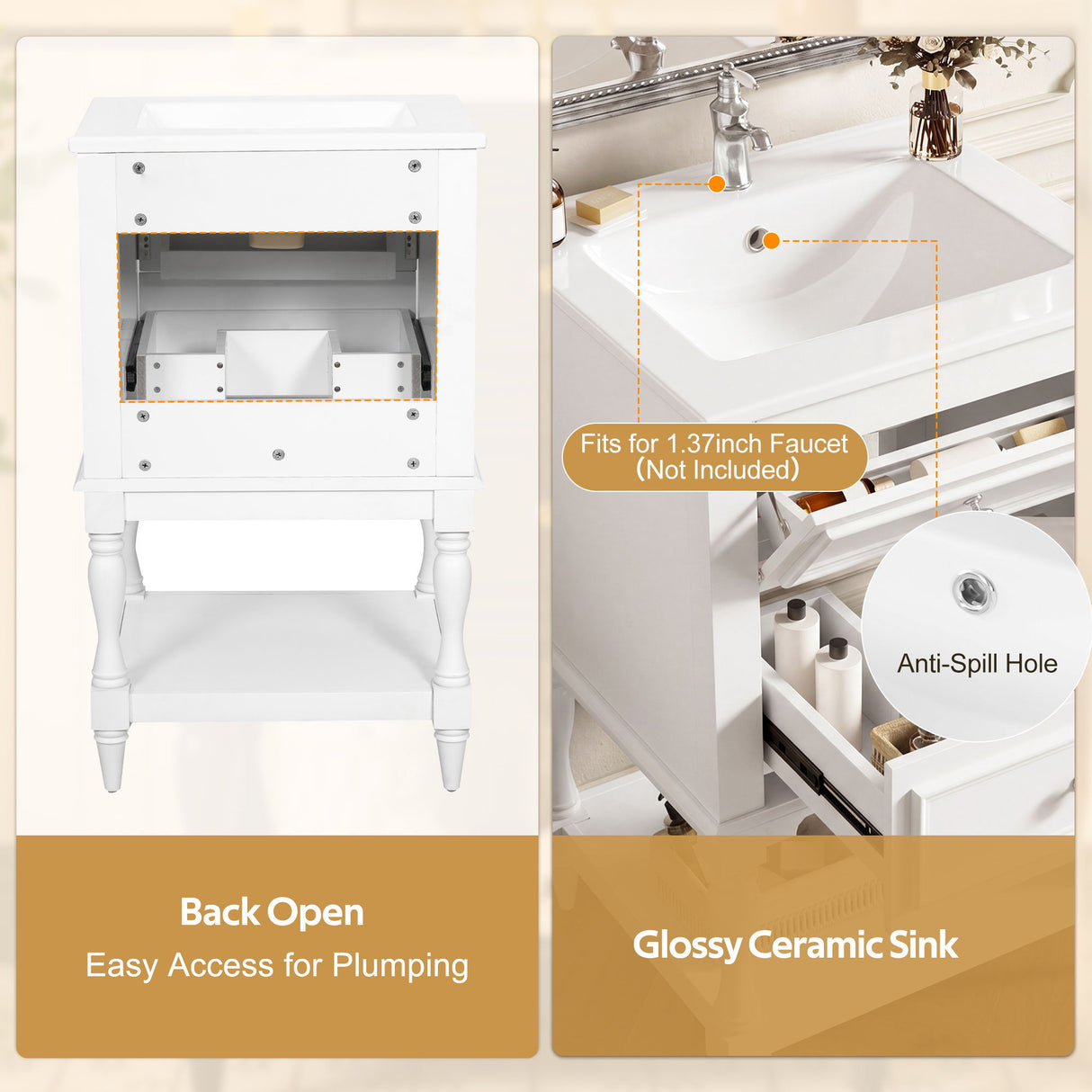 Retro Design Bathroom Vanity With Sink, 2 Drawer Storage Cabinet