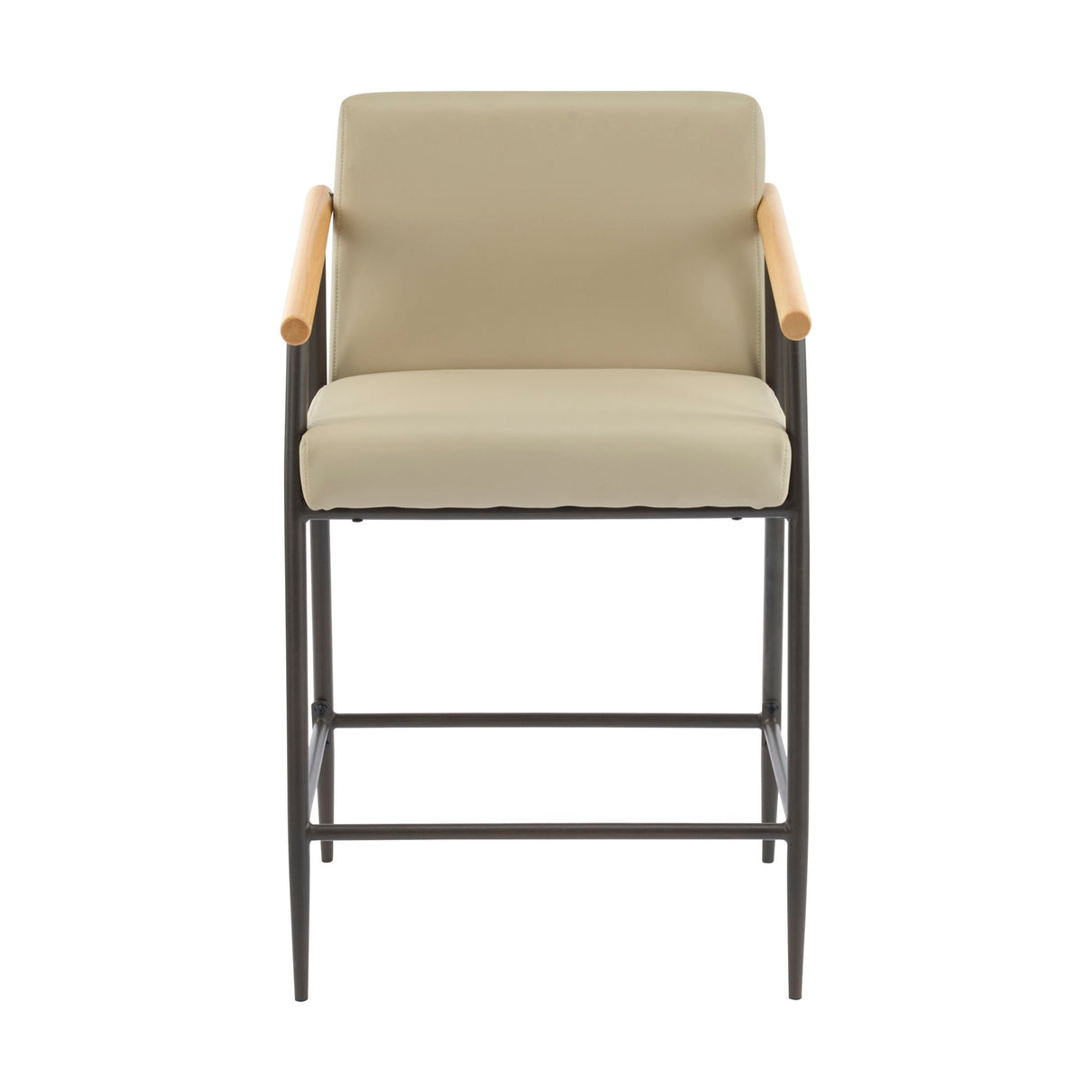 Mid Century Modern Counter Stool Set With Espresso Metal Frame - Khaki