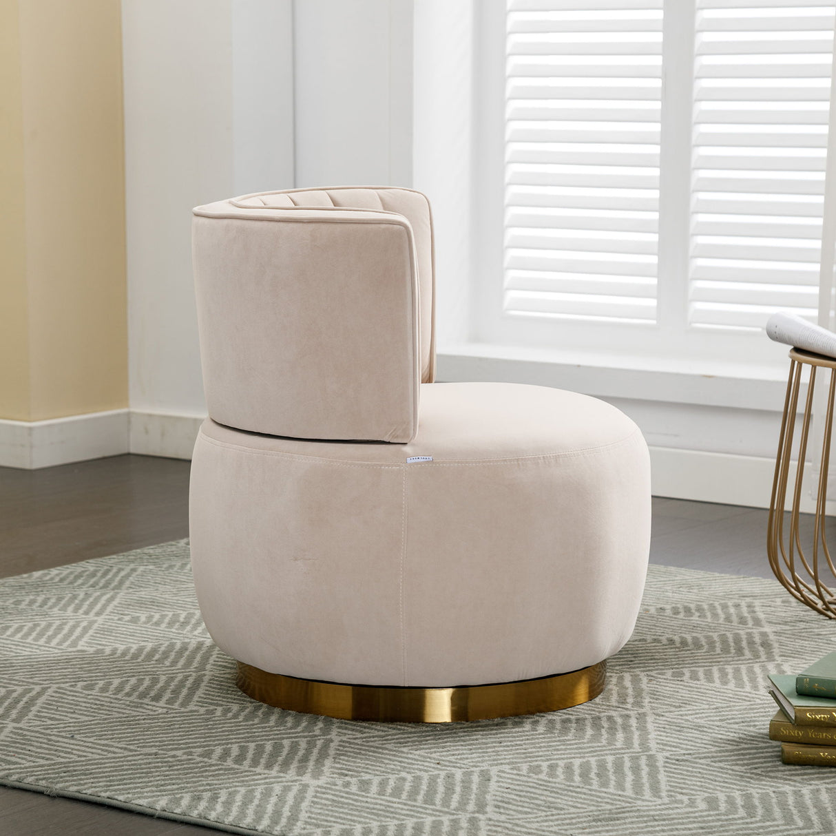 Swivel Barrel Accent Sofa Chair, 360 Degree Rotation, Fluffy Fabric - Beige
