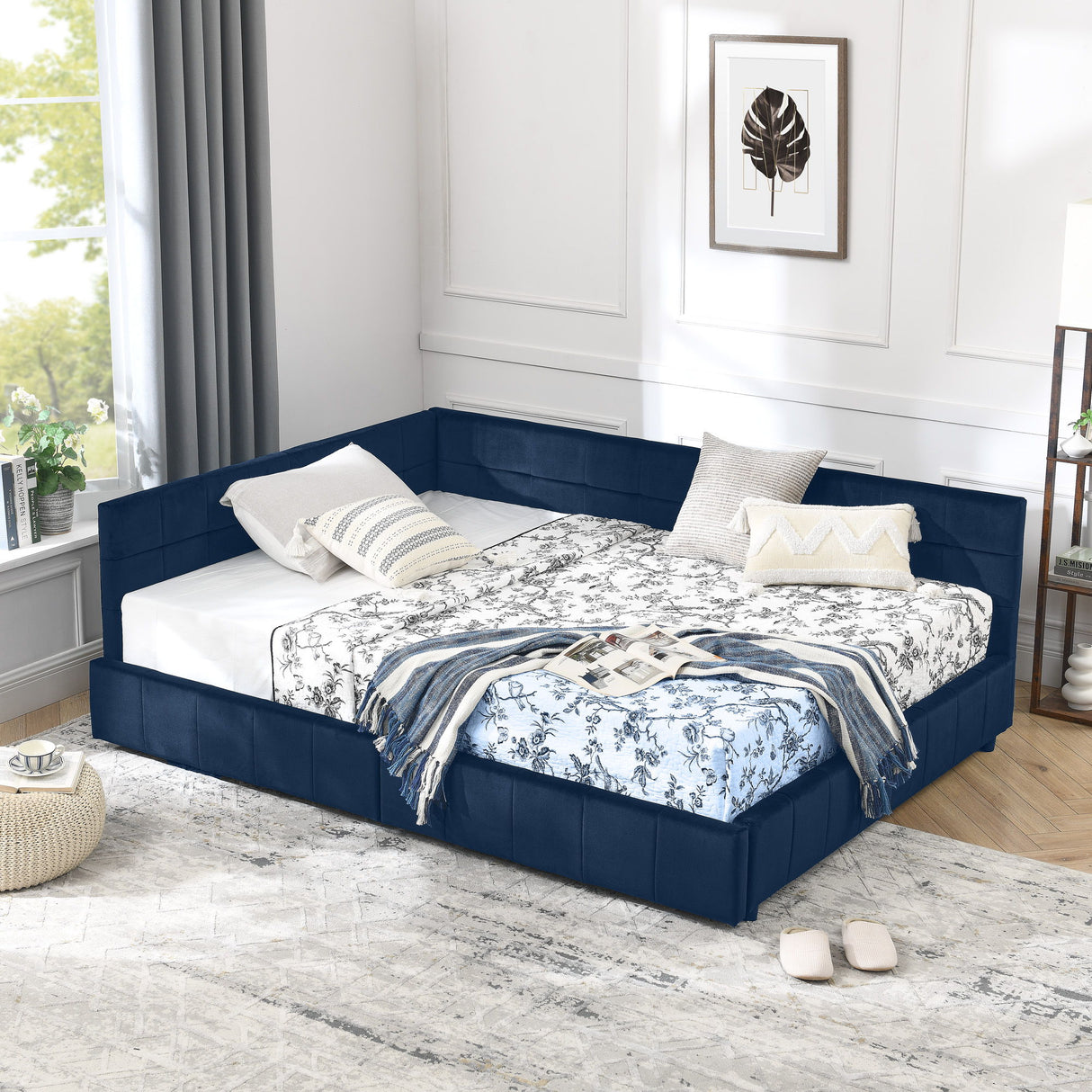 Elegant Design Storage Upholstered Tufted Bed Frame With Backrest And Armrests
