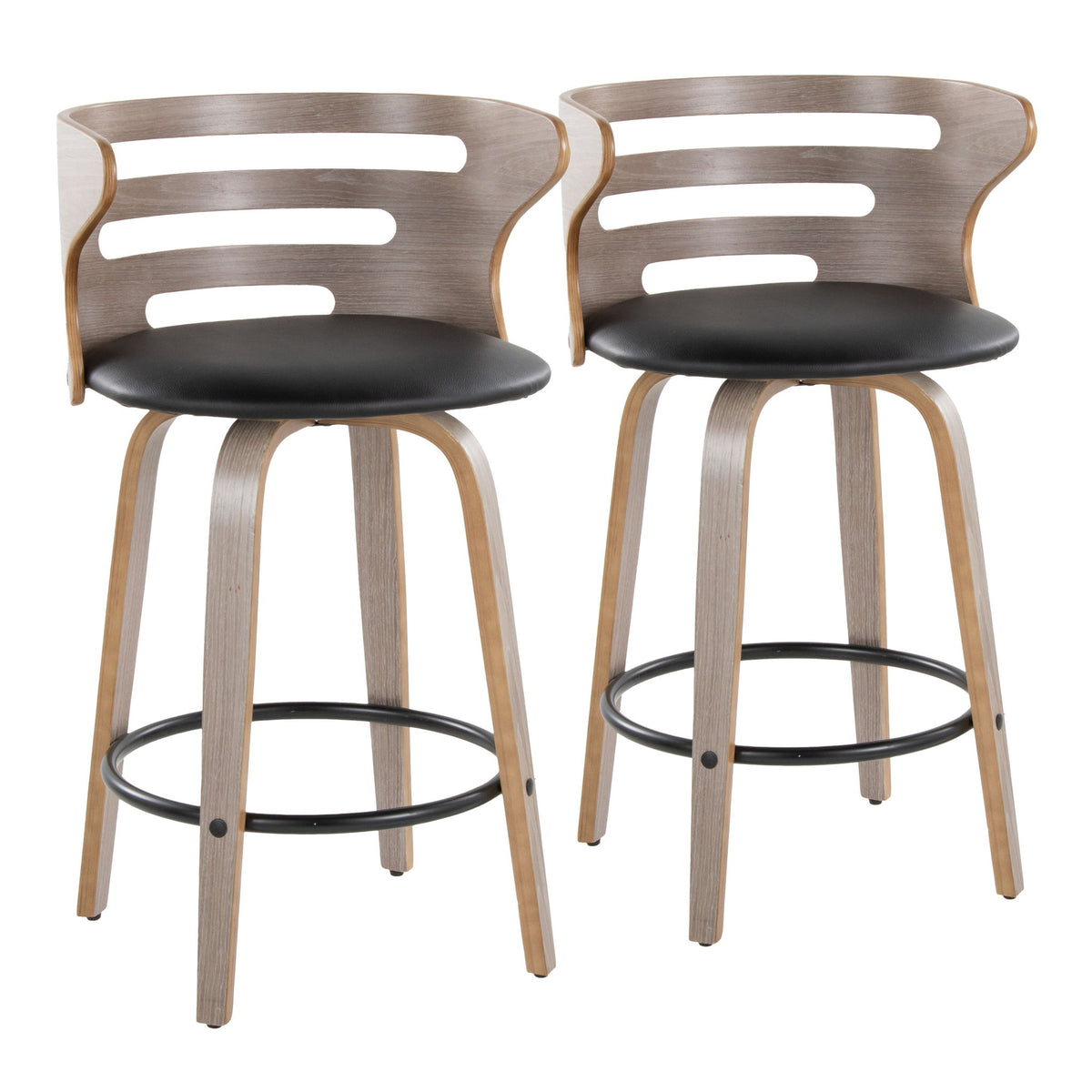 Cosini - Mid Century Modern Fixed Height Barstool With Swivel And Round Footrest (Set of 2)