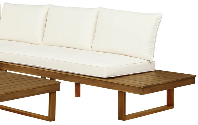 Linon Sea Breeze 4-Piece Beige/Brown Wooden Outdoor Loveseats with Cushions and Corner Table Set