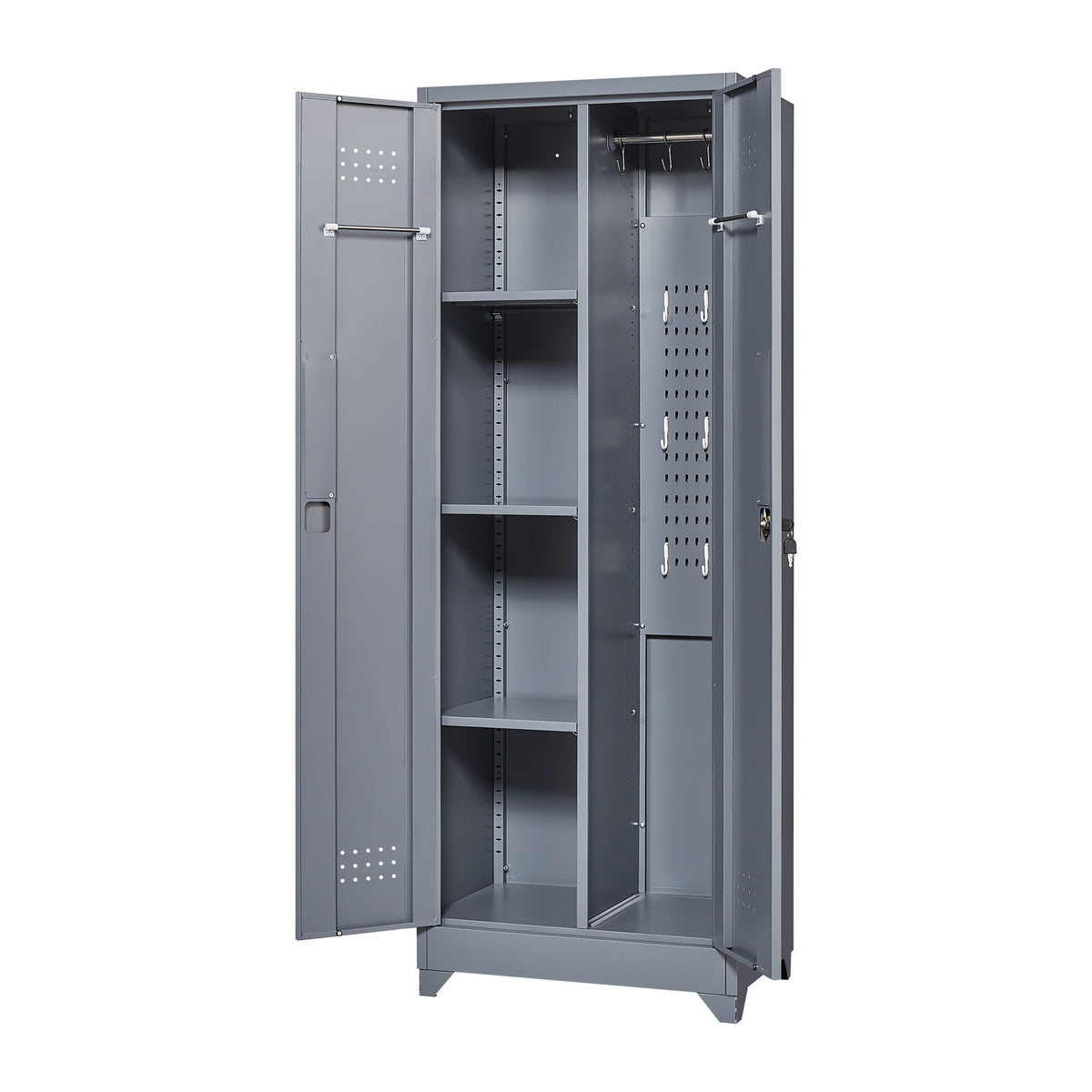 Heavy Duty Storage Cabinet With Locking Doors, Hanging Rod & Shelves, Broom Closet - Gray