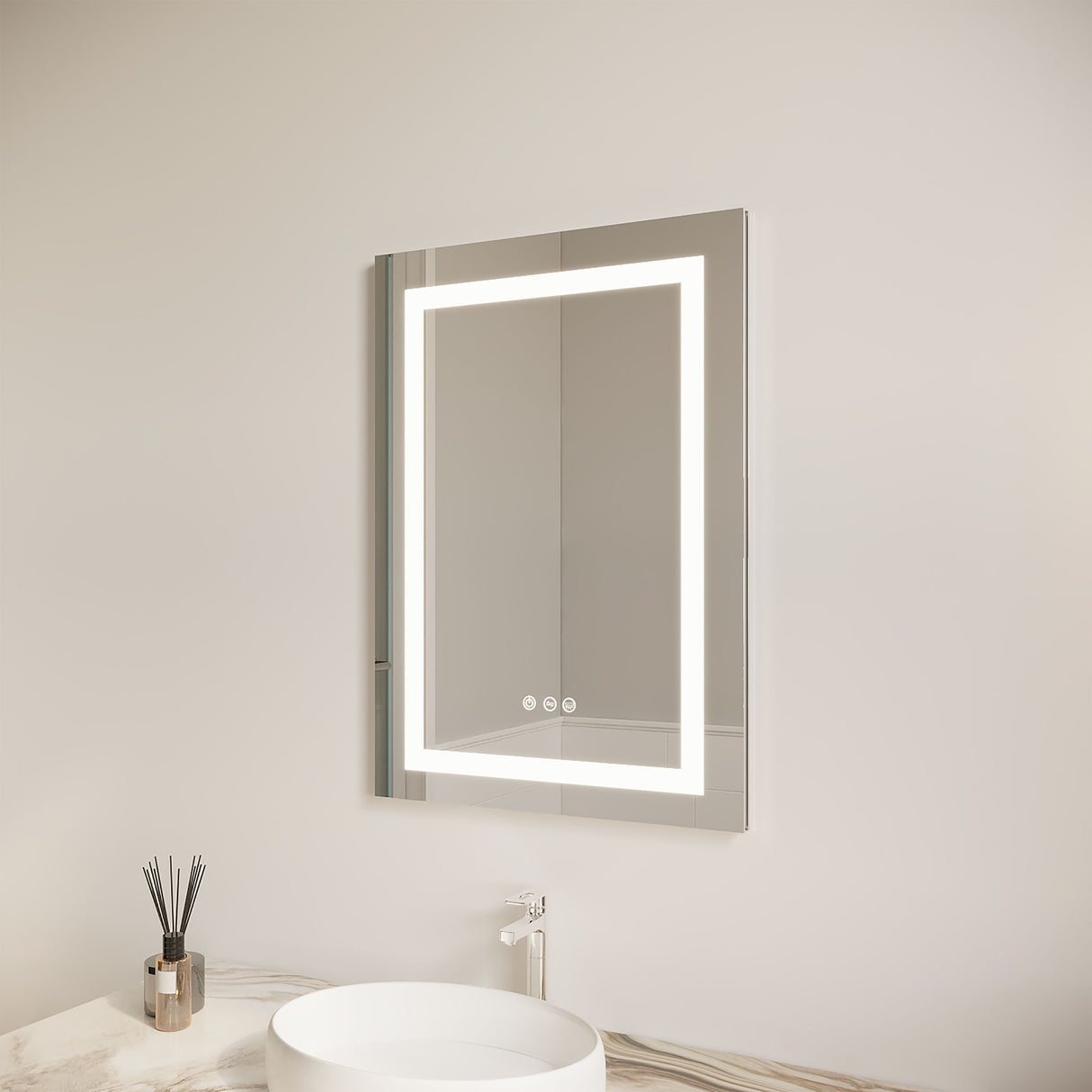 Bathroom Medicine Cabinet With LED Mirror, Anti-Fog, Waterproof, 3000K~6000K Single Door Lighted Bathroom Cabinet With Touch Swich