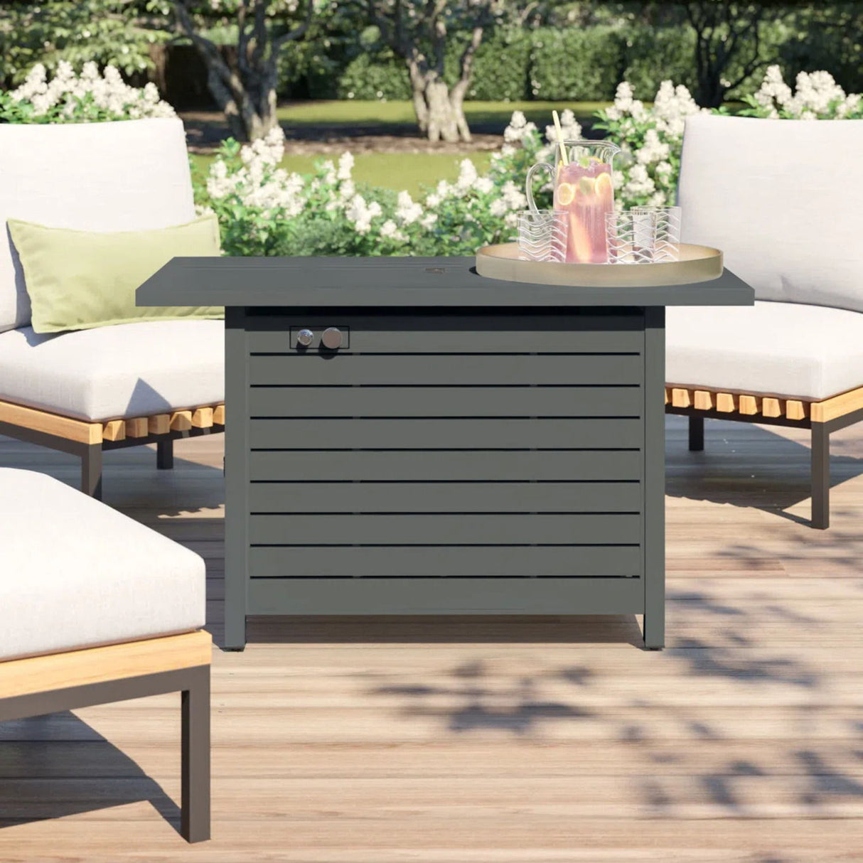 Outdoor Fire Pit Table Garden Heater Dual Fuel Steel 42x25in