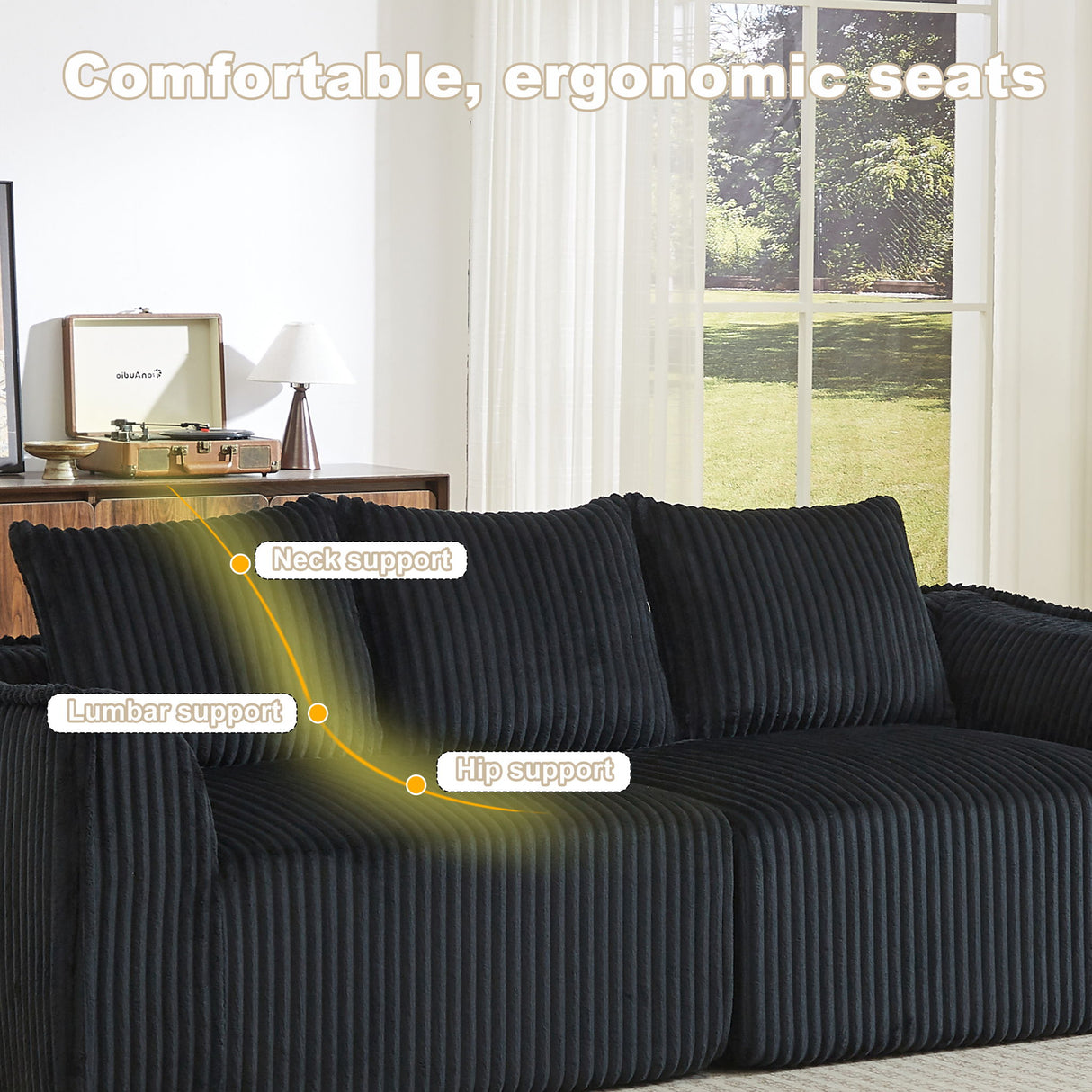 Minimalist 3 Seater Sofa With Curved Lines And Gently Sloped Backrest