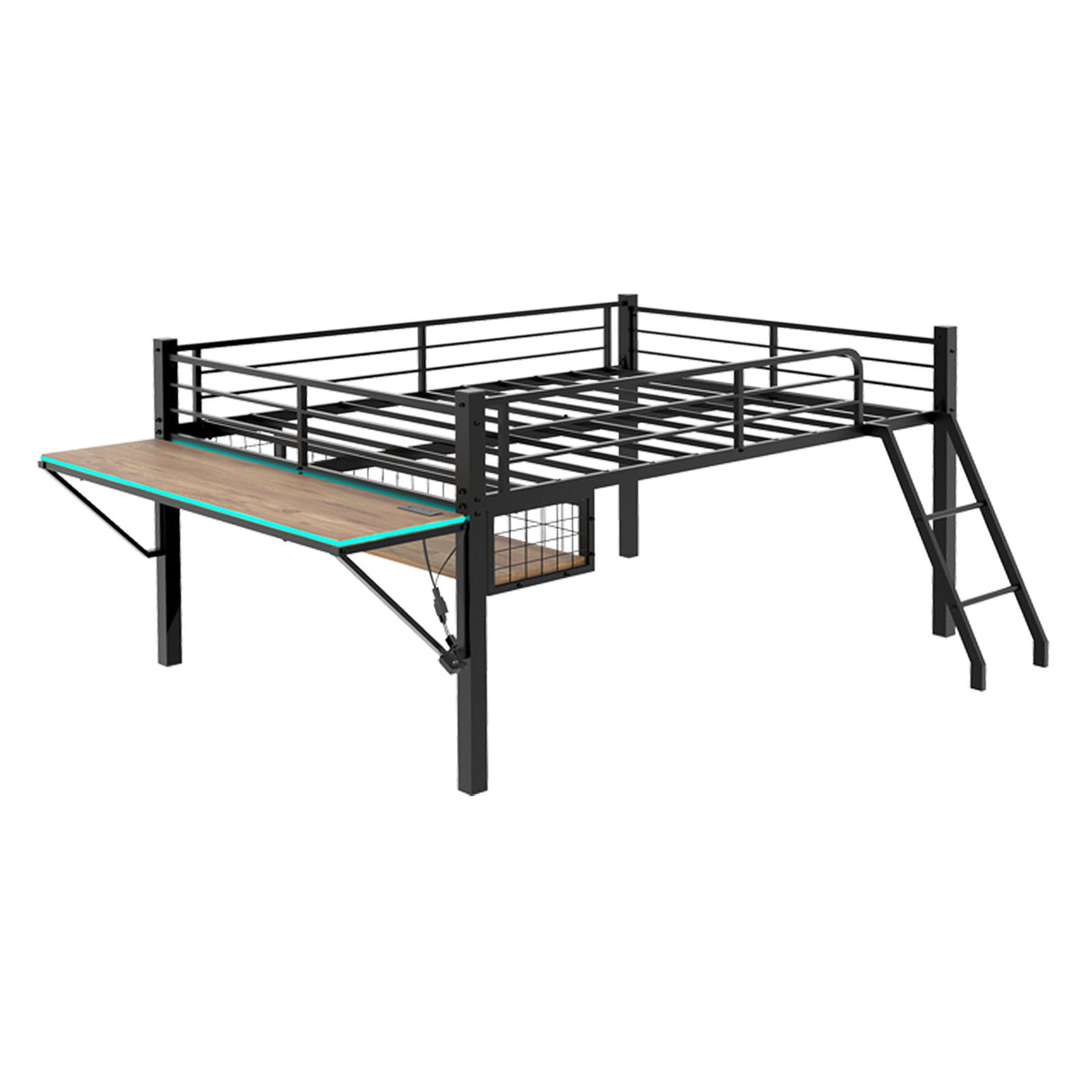 Loft Bed With Built In Desk, LED Light Strip