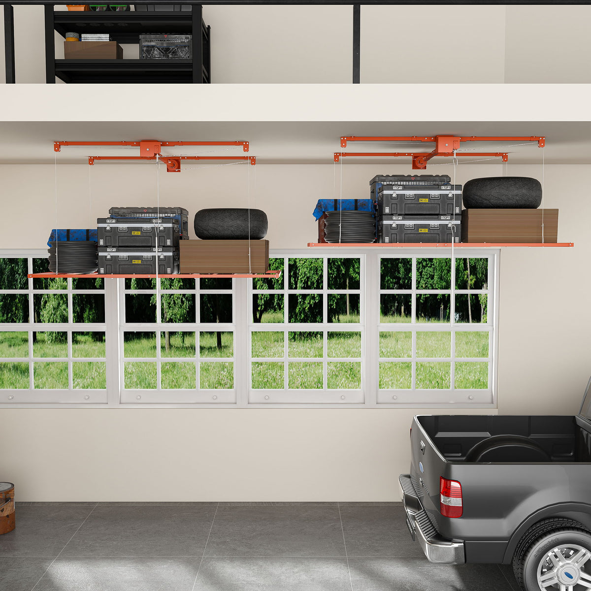 Overhead Garage Storage Rack For High Ceilings - Orange