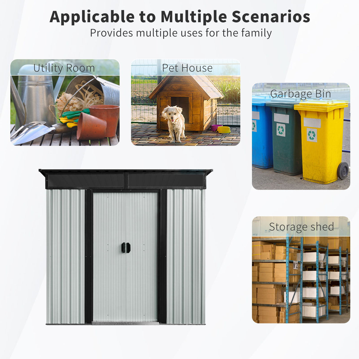 Outdoor Metal Storage Shed Garden Building with Sliding Doors and Foundation