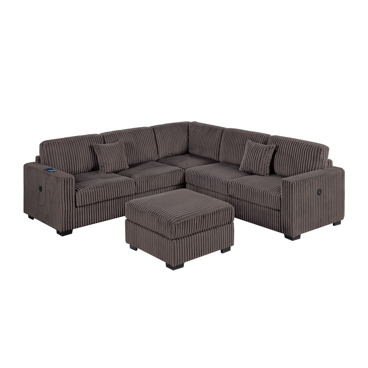 Upholstered L - Shaped 4 Piece Sectional Set With USB, Cocktail Ottoman