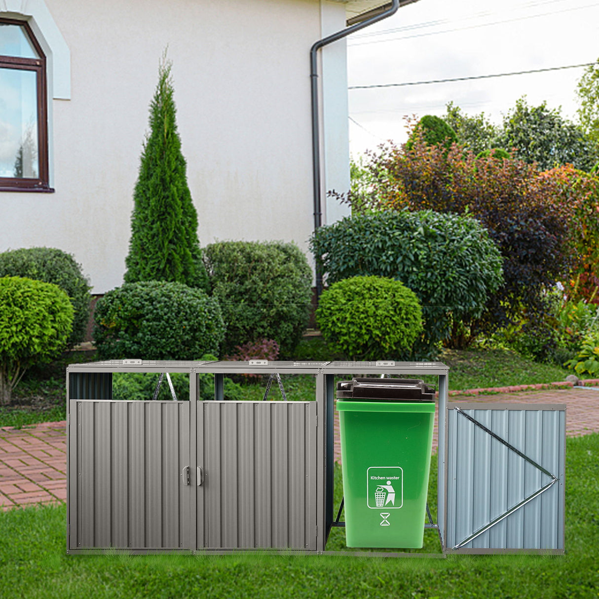 Garbage Bin Shed Outdoor Storage Building Weatherproof Galvanized Steel Housing