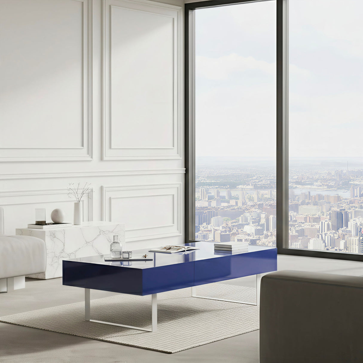 Rectangular Coffee Table With Hidden Storage - Blue