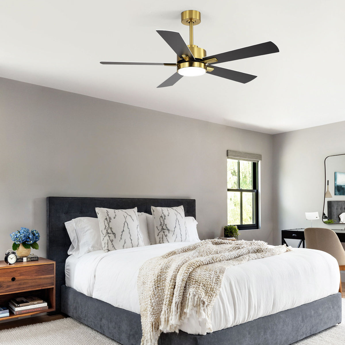 Reversible DC Motor Ceiling Fan With Dimmable LED Light For Living Room