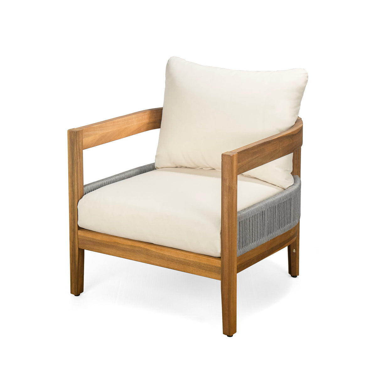 Porto - Outdoor 4 Piece Chat Set, Comfortable Seating, Acacia Wood And Rope, Compact Dimensions - Teak / Beige