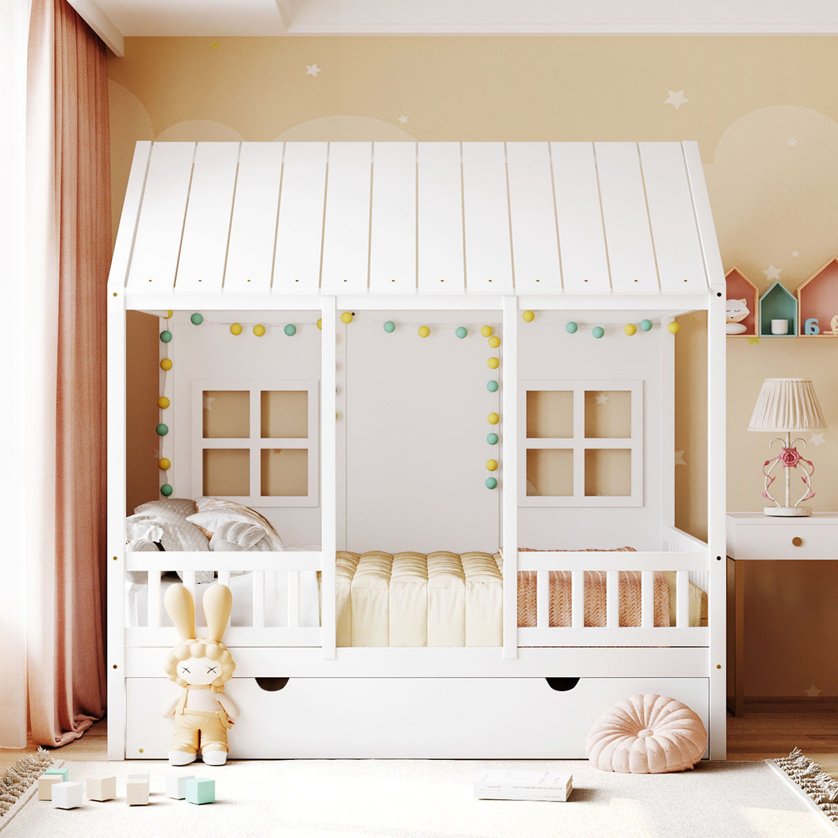 House Bed With Twin Size Trundle, Daybed