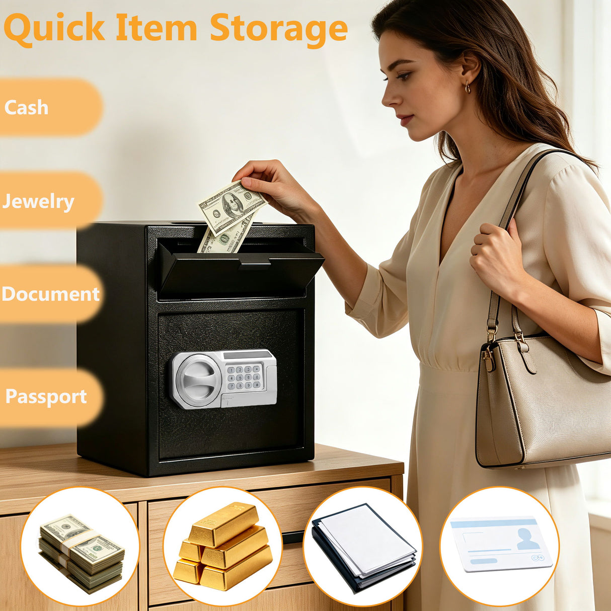Safe With Drop Slot For Cash Deposits, Multi Scene Safe For Office - Black