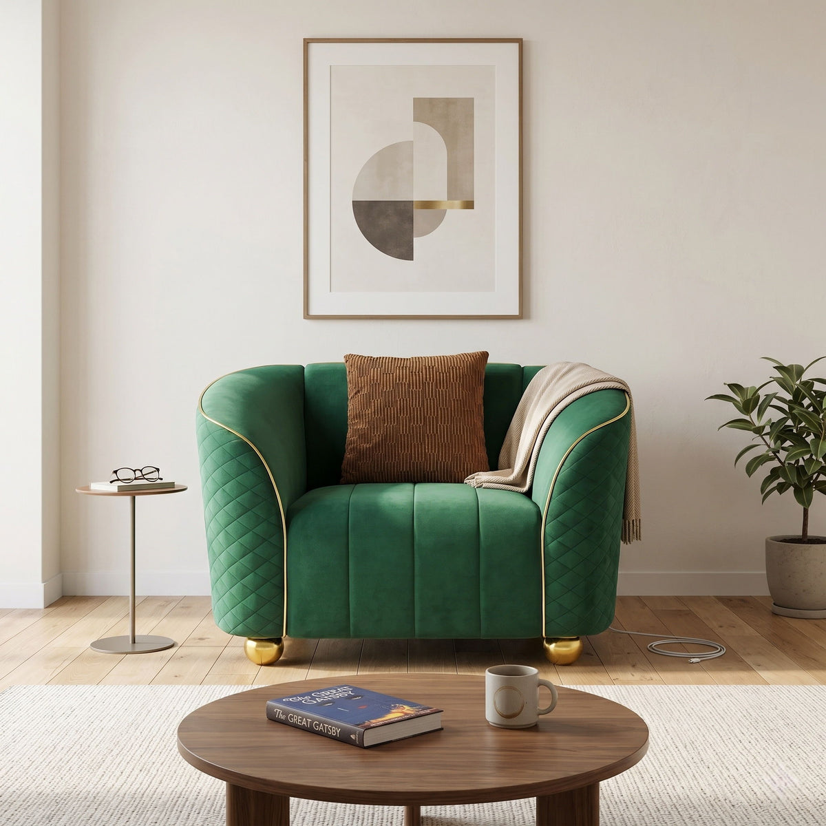 Single Sofa With Deep Seating And Durable Frame - Green