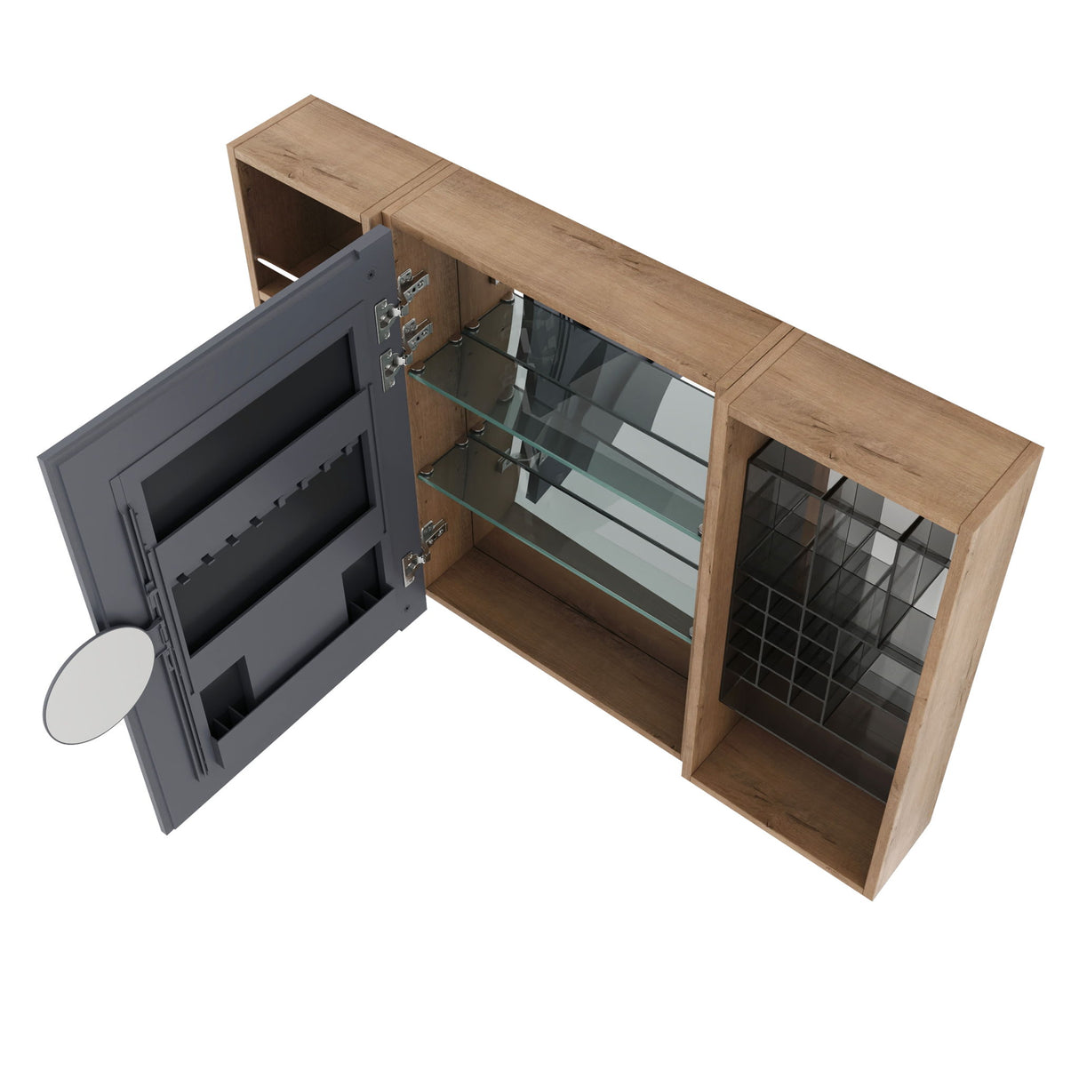 Wall Mounted Bathroom Mirror Cabinet With Adjustable Shelves Storage Cabinet - Imitative Oak