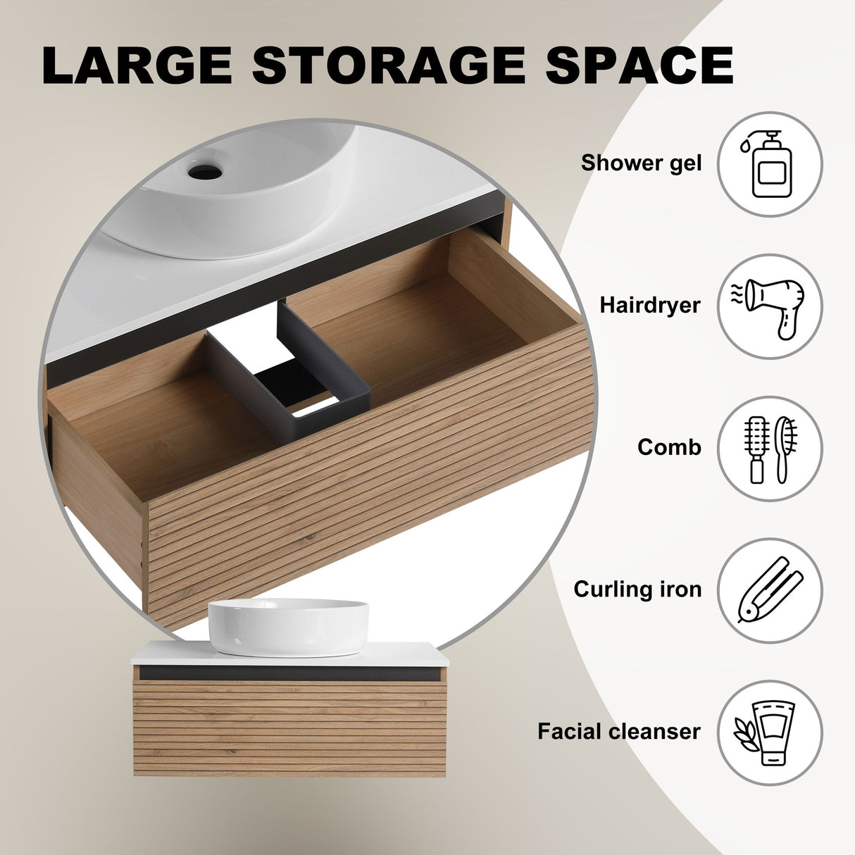 Wall Mounted Bathroom Vanity With Art Sink & 1 Soft Close Drawer