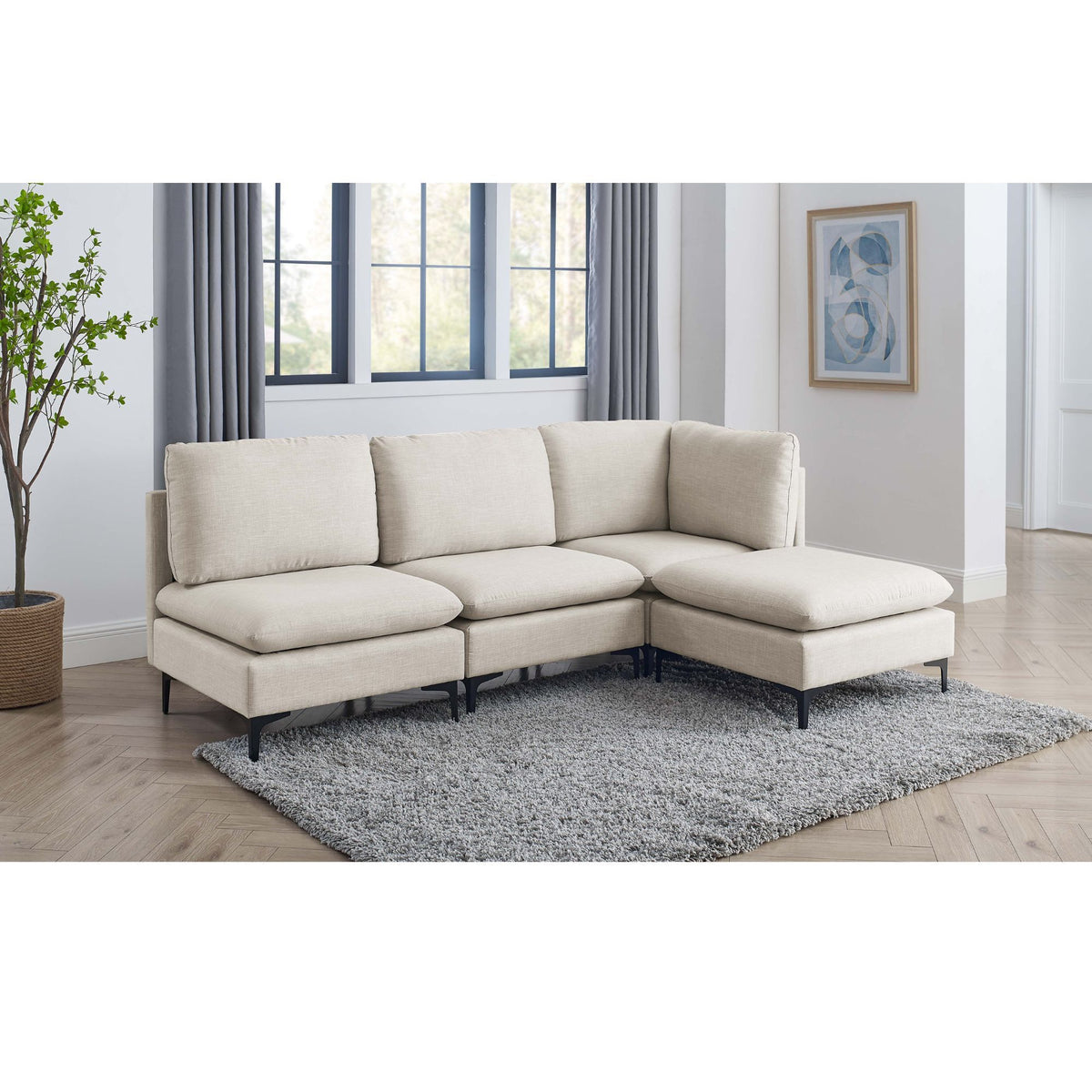Upholstered Modular Sectional With Tall Legs, Medium Firm Seat