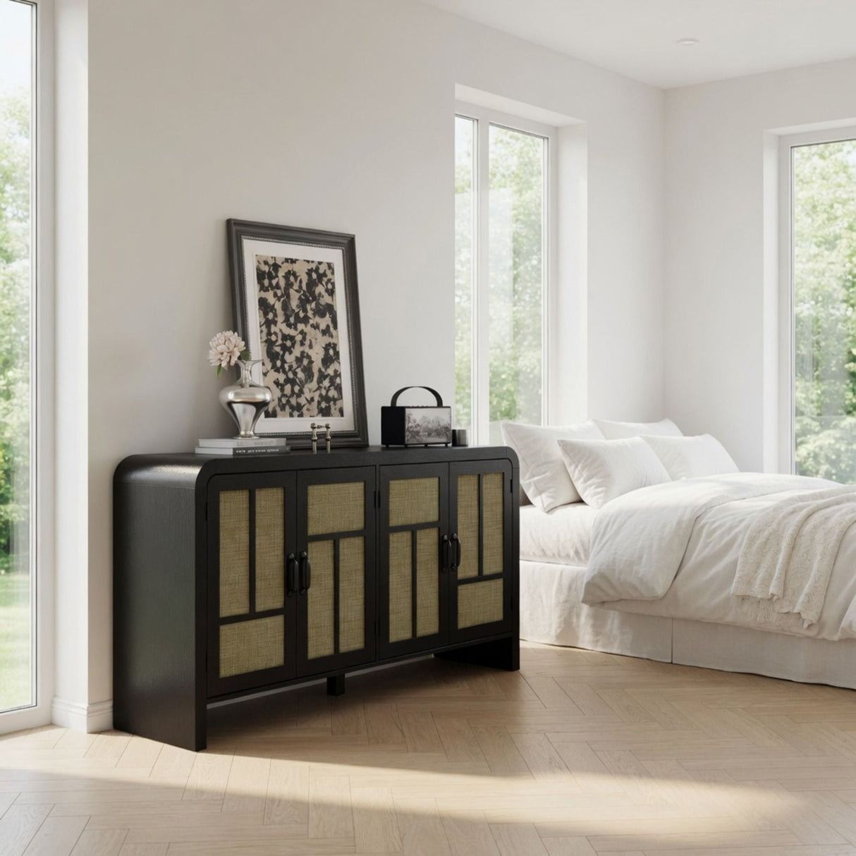 Sideboard Buffet Cabinet With 4 Doors & Adjustable Shelves - Black