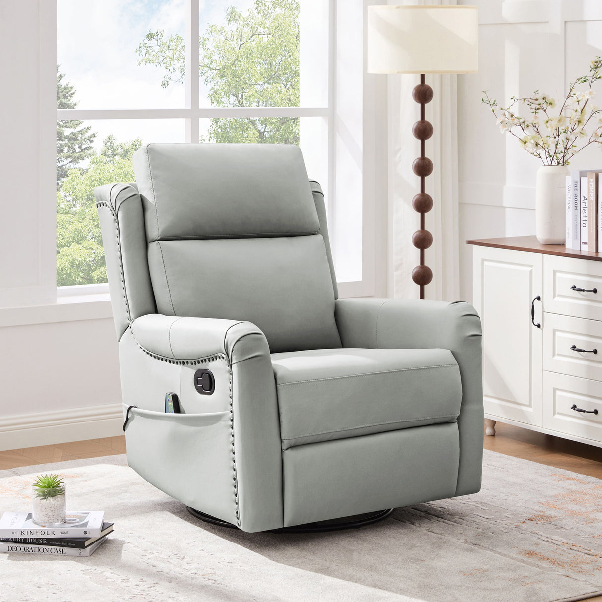 Manual Recliner Swivel Rocking Chair With 8 Point Massage And Heating