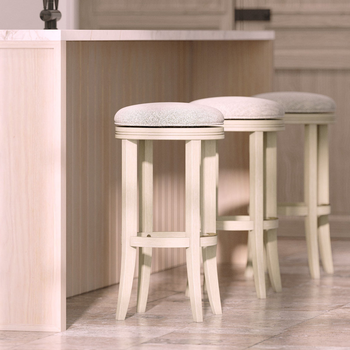 Backless Swivel Stool With Upholstered Seat