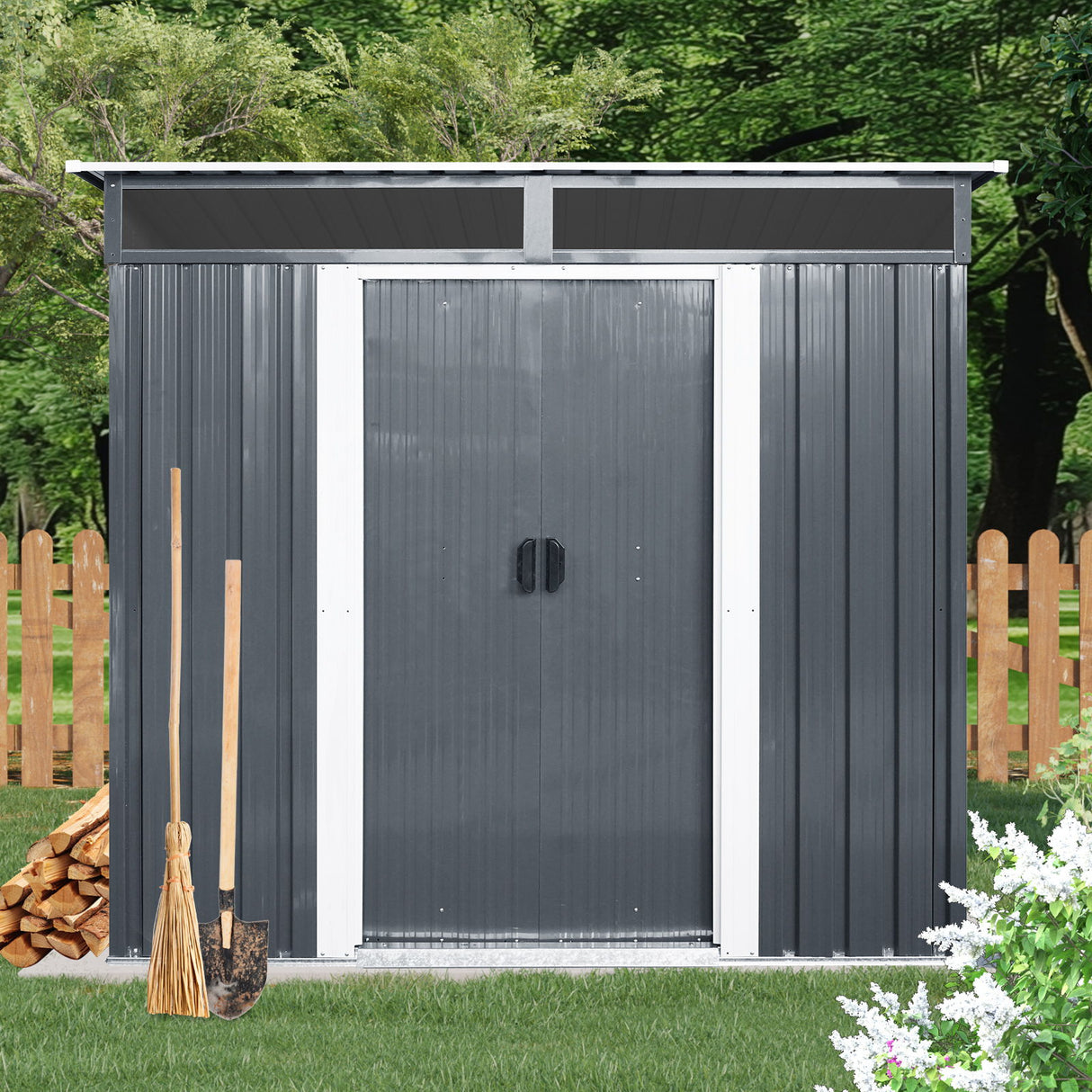 Outdoor Metal Storage Shed Garden Building with Window in Galvanized Steel