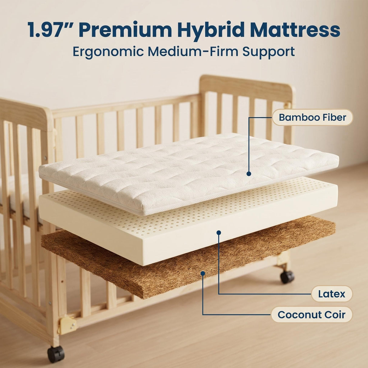 Portable Bedside Bassinet With 3 Adjustable Heights, Mini Crib For Newborns - Natural Wood