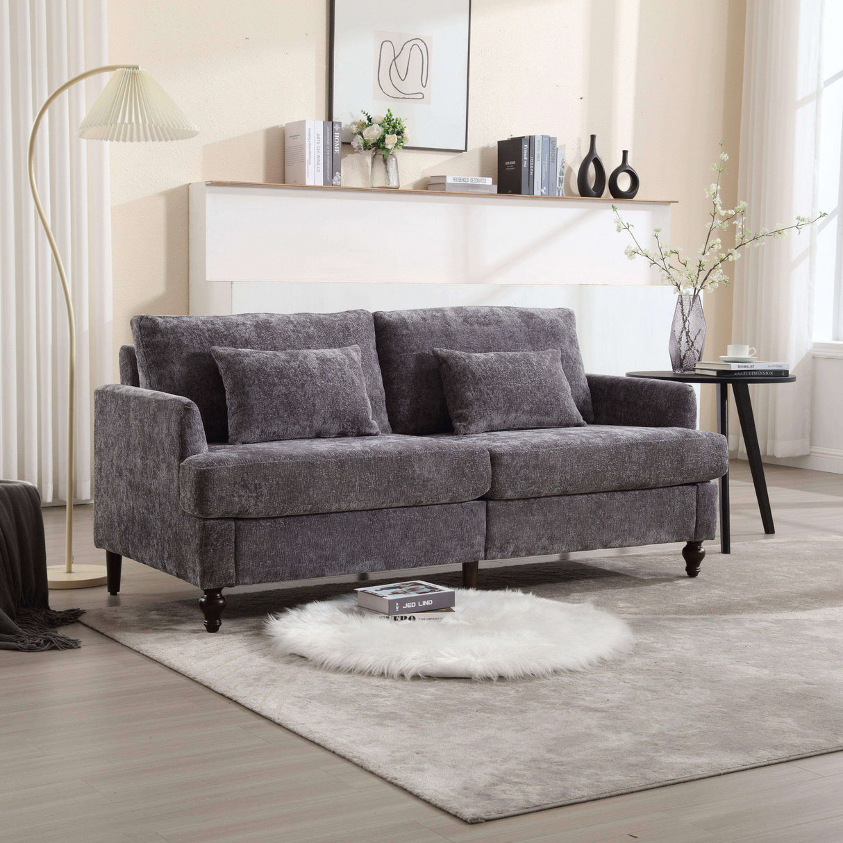 Mid Century Modern Fabric Loveseat Sofa, 2 Seat Upholstered Couch