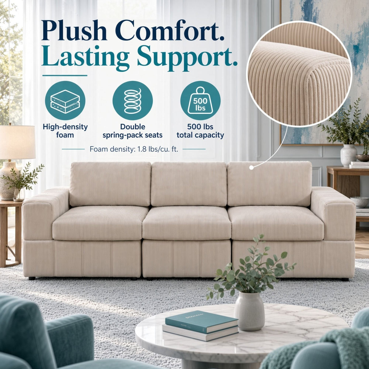 Oversized Modular Sectional Sofa 3 Piece Set, Flexible Layout For Living Room