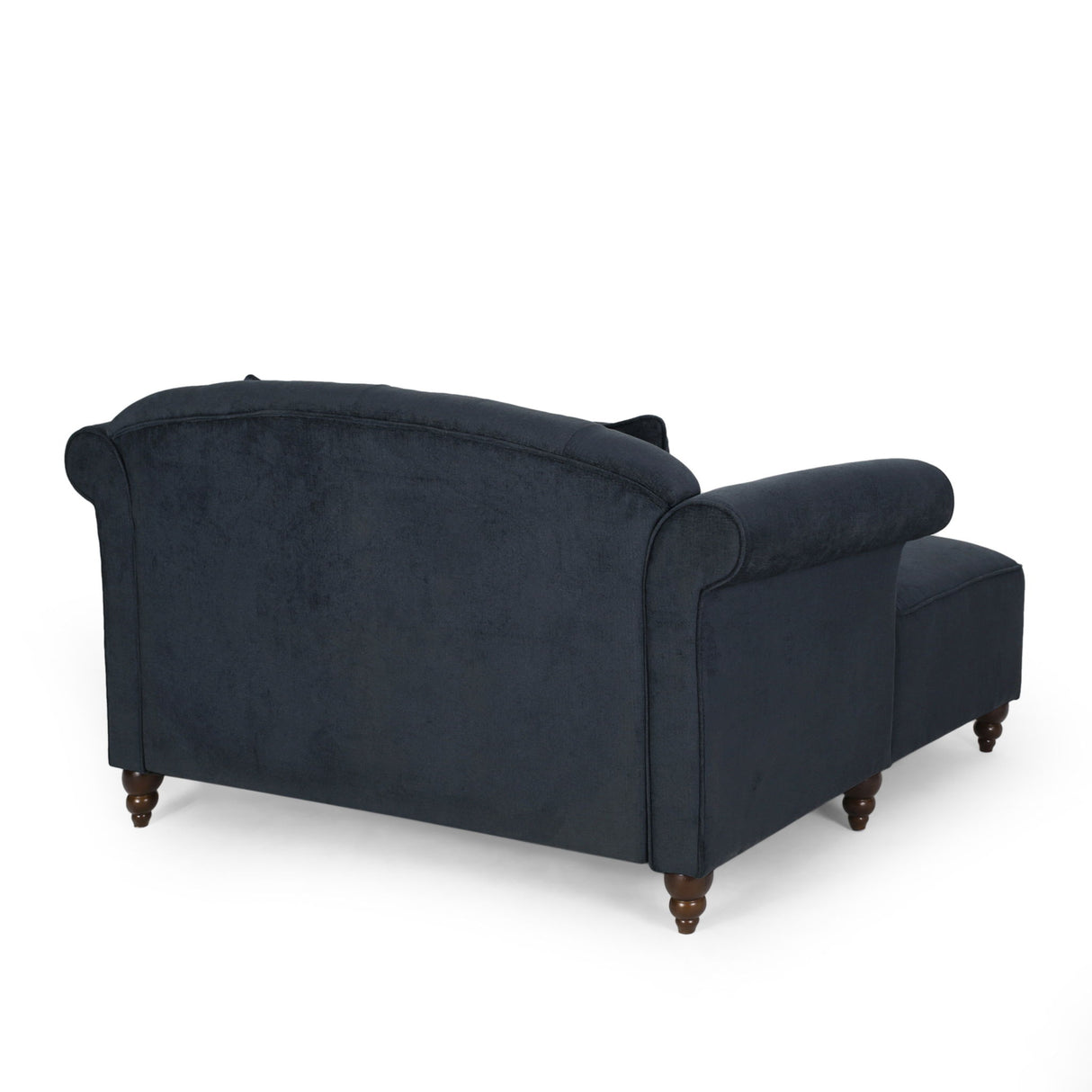 Upholstered Chaise Lounge & Scroll Arms, Turned Legs And 2 Pillows - Charcoal