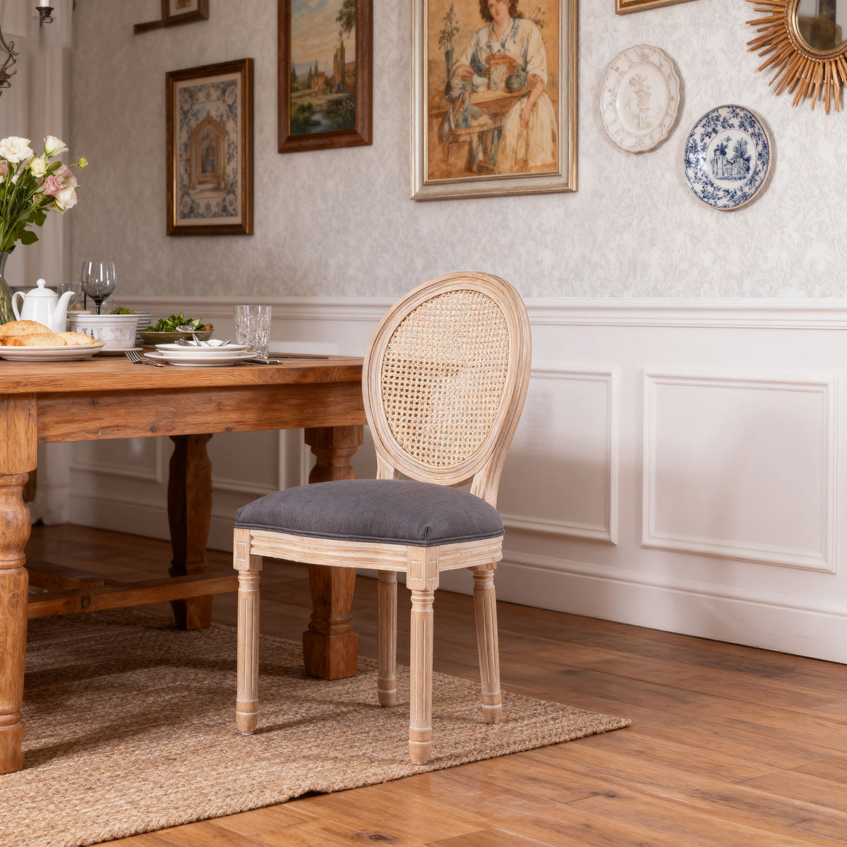 Dining Chairs, Upholstered With Round Back (Set of 2) - Gray