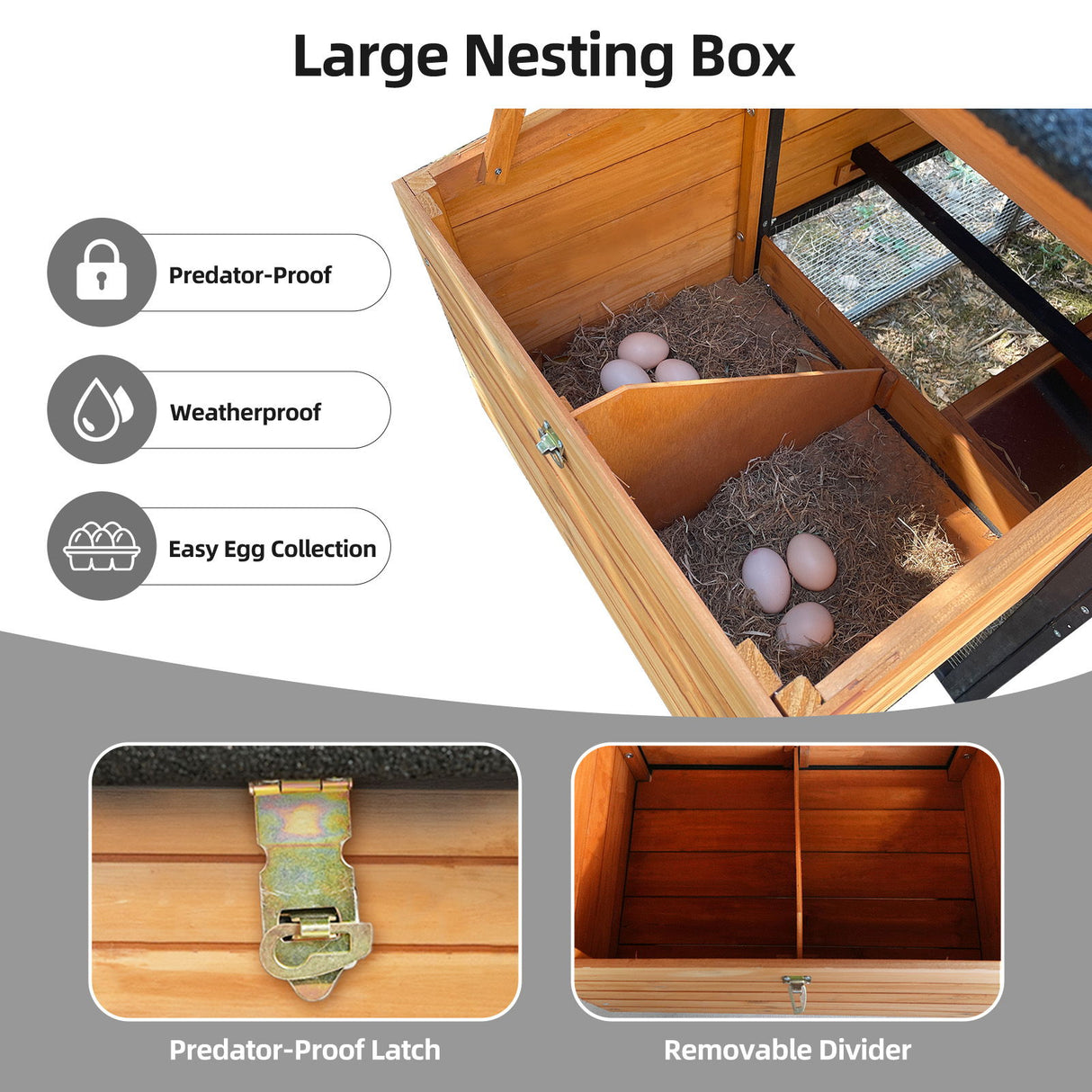 Chicken Coop, Large Outdoor Hen House With Run And Nesting Box Poultry Cage