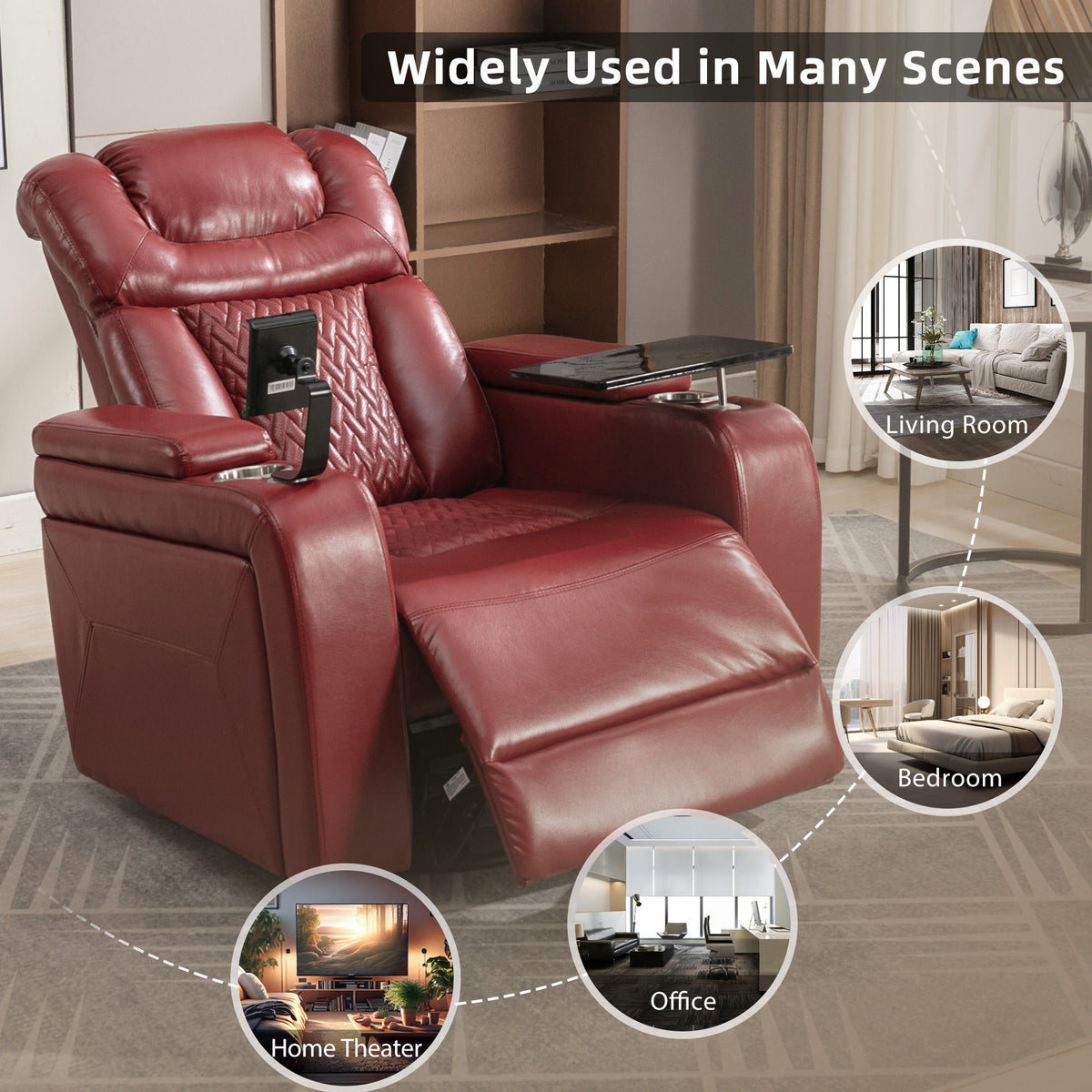 270 Degree Swivel Power Recliner With Tray Table, Phone Holder, Cup Holder, USB Port