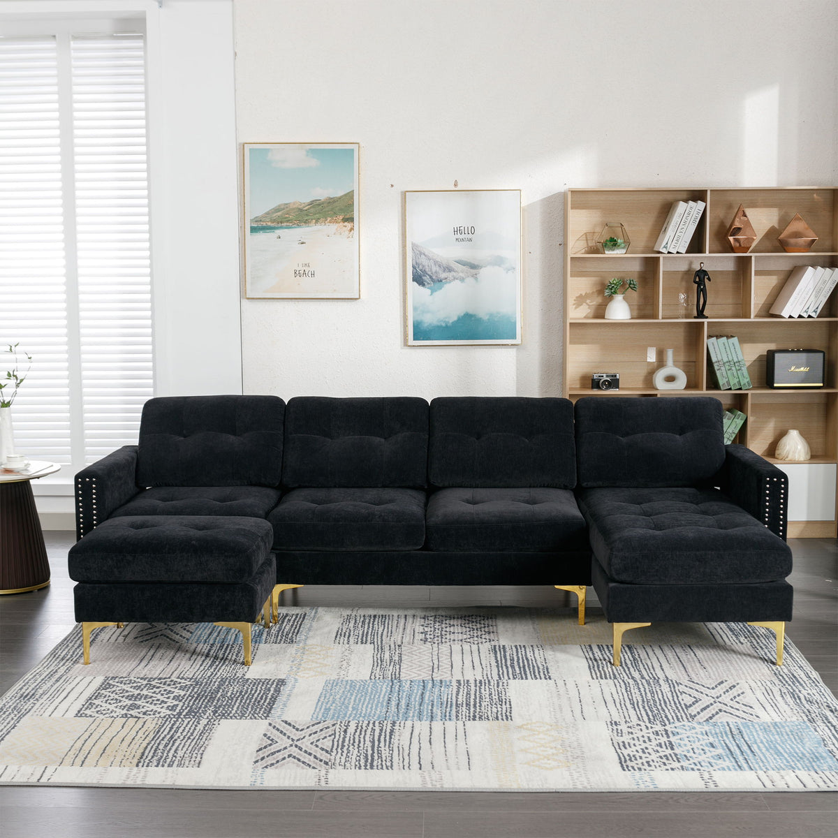 Modern L - Shape Convertible Sectional Sofa With Movable Ottoman
