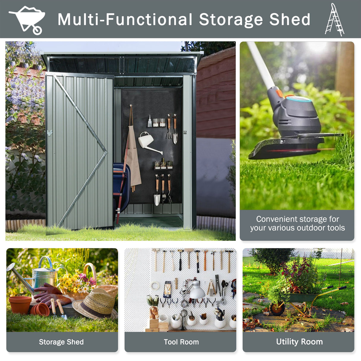 Outdoor Storage Shed Garden Building Transparent Plate Metal 59x71in